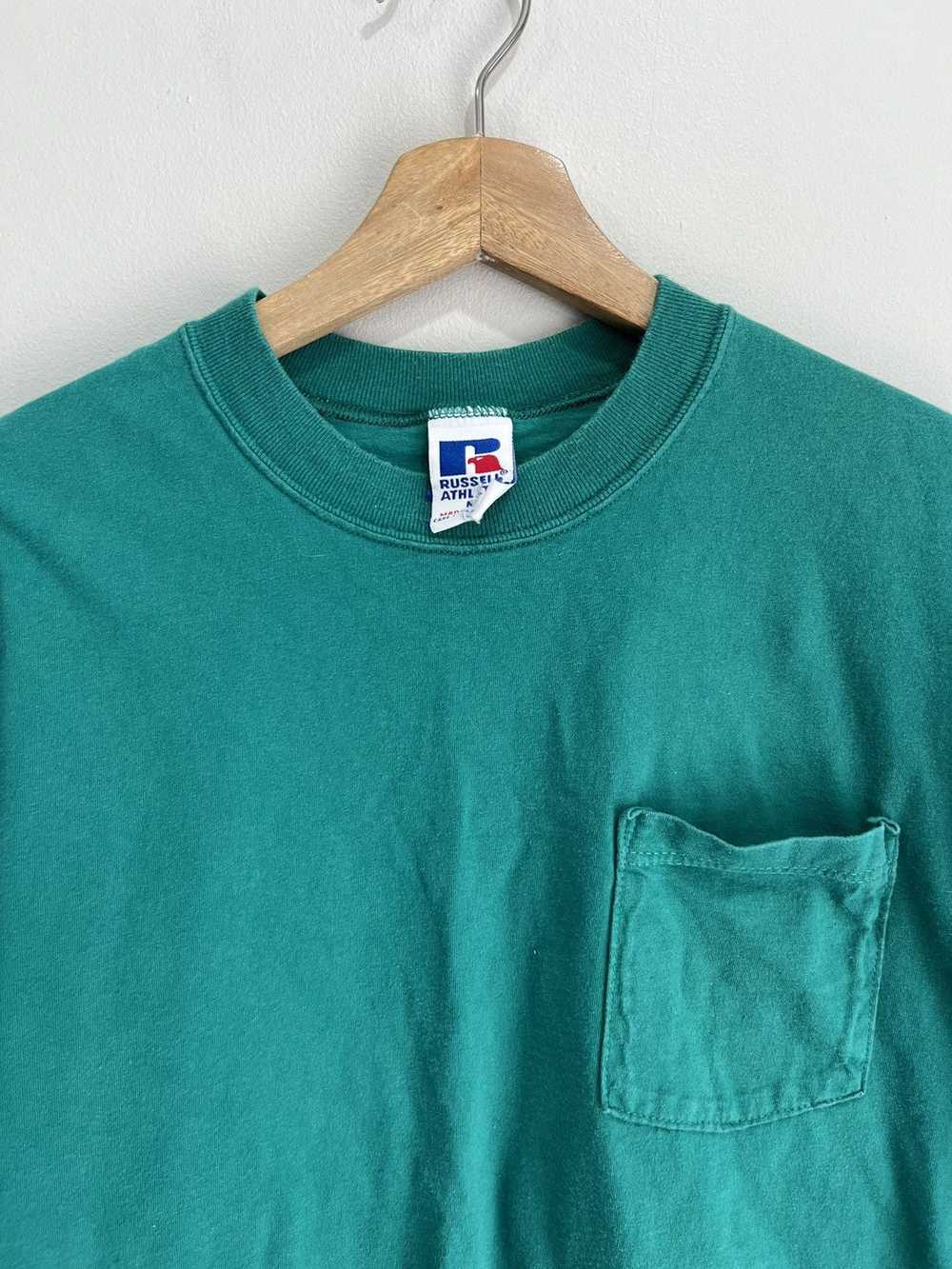 Vintage Russell Athletic Tee Shirt green pocket - image 4