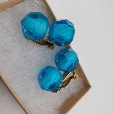 Jumbo blue beaded clip on earrings - image 1