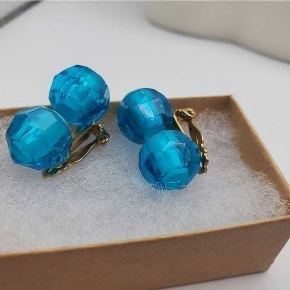 Jumbo blue beaded clip on earrings - image 2