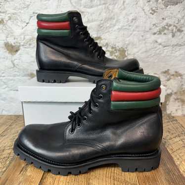 Gucci Gucci Black Green Red Leather Boot Size 8 - image 1