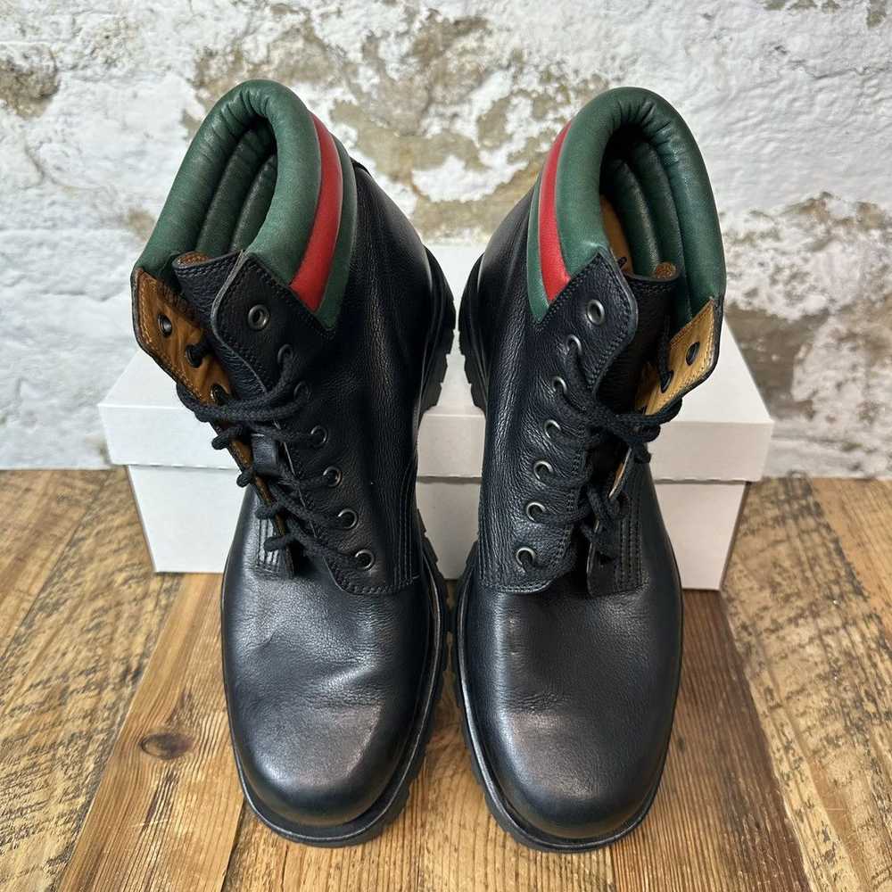 Gucci Gucci Black Green Red Leather Boot Size 8 - image 3