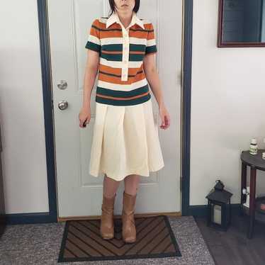 70s Cream, Green, and Orange Drop Waist Dress - image 1