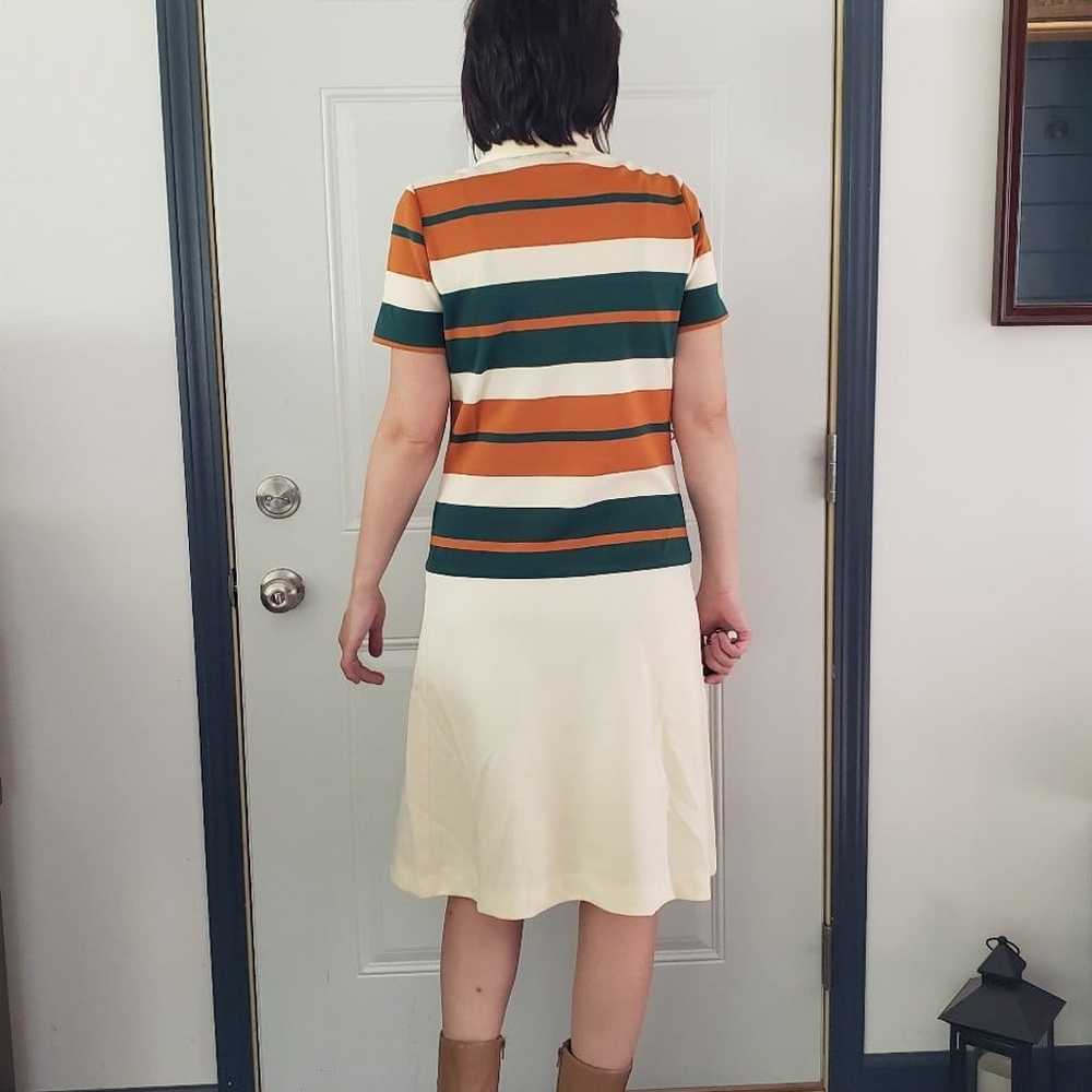 70s Cream, Green, and Orange Drop Waist Dress - image 3