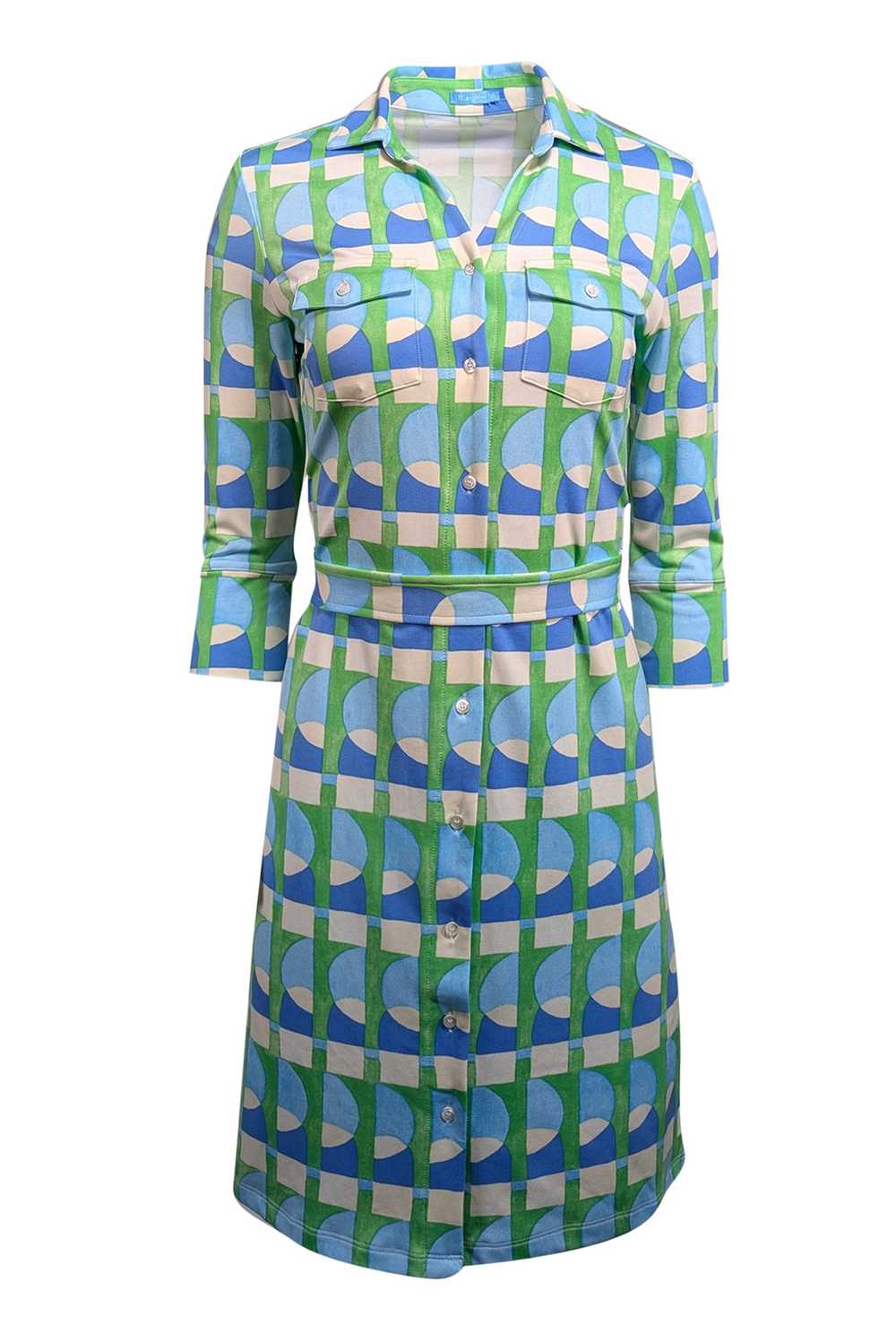 J. McLaughlin - Green, Blue, & Cream Geometric Pr… - image 1