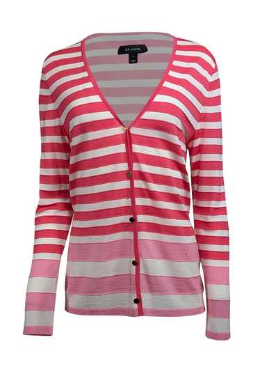 St. John - Pink & White Stripe Button Front Cardi… - image 1