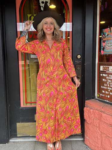 Vintage 60s/70s neon peacock maxi