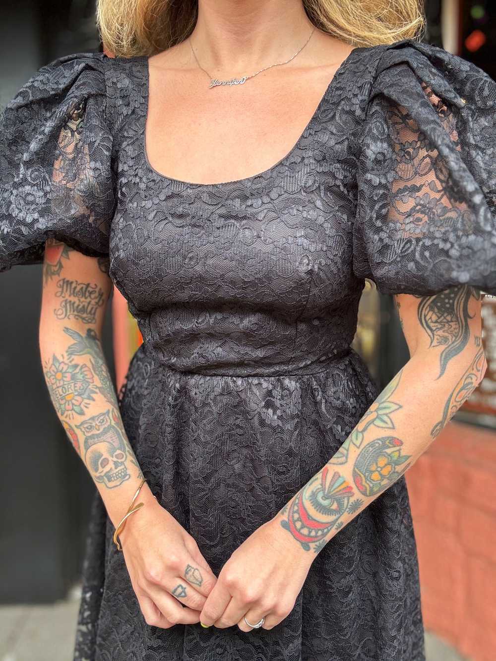 Vintage 80s black lace scoop back midi dress - image 4