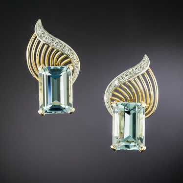 Retro Aquamarine and Diamond Earrings