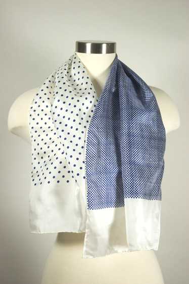 Navy blue white polka dots 1960s silk blend scarf