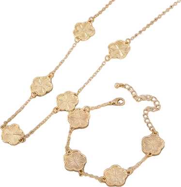 2-piece Gold Clover Necklace & Bracelet Set In Tul