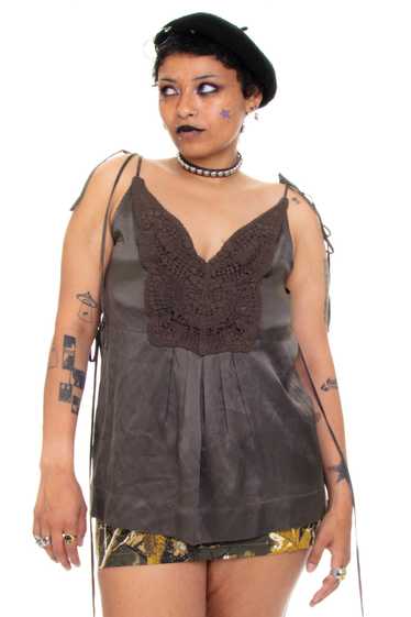 Vintage Y2K Slate Slit Tie Top - OSFM