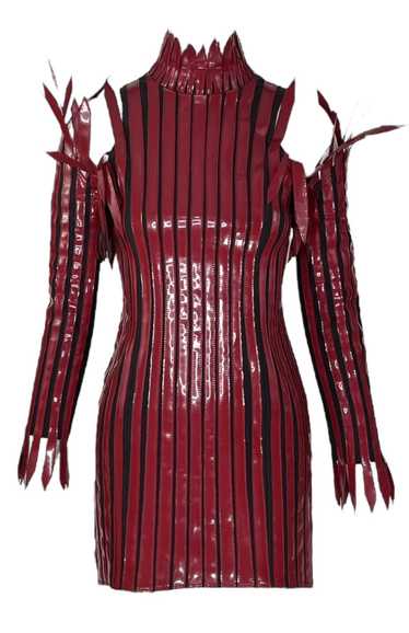 Thierry Mugler, Maroon Vinyl Spiked Dress with Sle