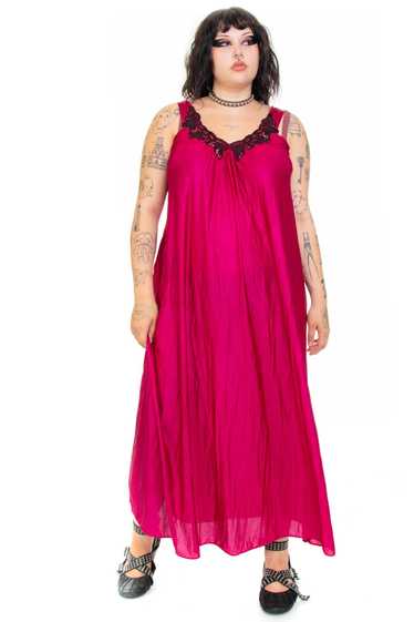 Vintage 80's Magenta Butterfly Slip Dress - L/XL/2