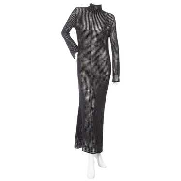 Black Cashmere Crochet Turtleneck Maxi Dress - image 1