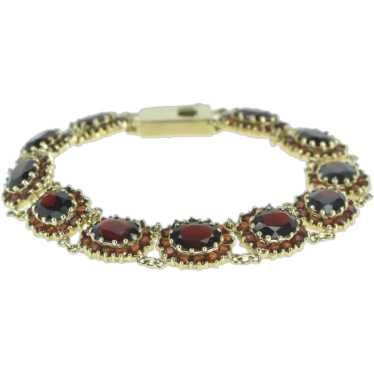 10K Oval Garnet Halo Vintage Cluster Statement Br… - image 1