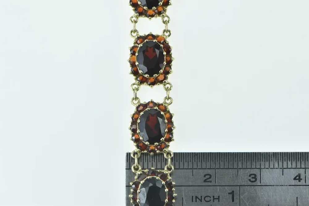 10K Oval Garnet Halo Vintage Cluster Statement Br… - image 4