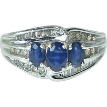 14K Oval Natural Sapphire Diamond Bypass Ring Siz… - image 1