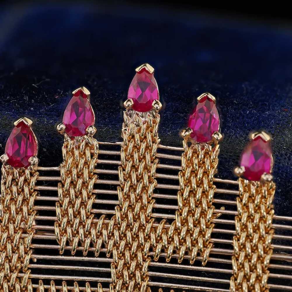 Vintage 18K Yellow Gold Weaved Menorah Ruby Pin a… - image 4