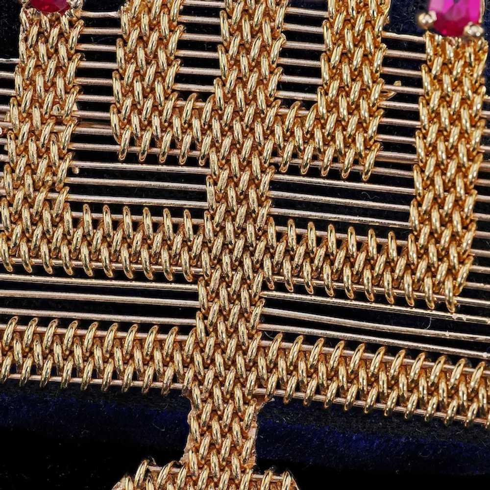 Vintage 18K Yellow Gold Weaved Menorah Ruby Pin a… - image 5