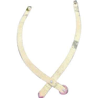 14K Yellow Gold Retro Ruby and Diamond Buckle and… - image 1