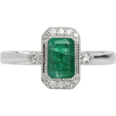 1ct Emerald Ring w Earth Mined Diamonds in Solid … - image 1