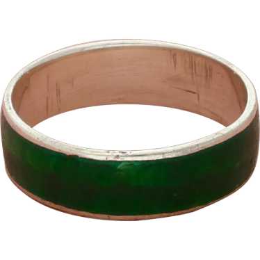 Sterling Silver Vintage Siam Green Enamel Band Ri… - image 1