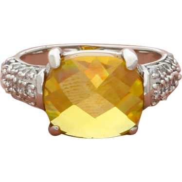 Sterling Silver Faceted Yellow Cz & Clear Cz Pave 