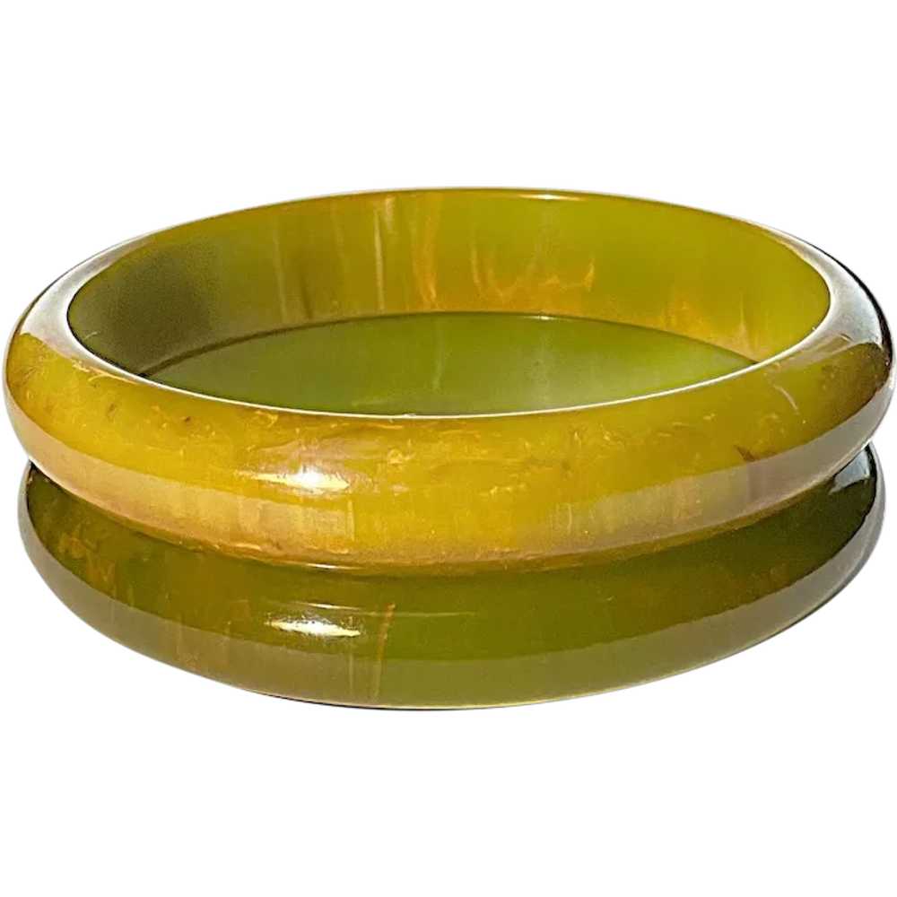 Bakelite, Two Green Marbled Bangle Bracelets - image 1