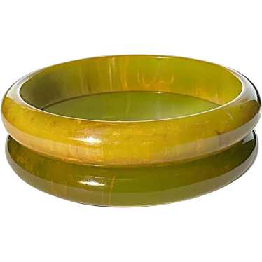 Bakelite, Two Green Marbled Bangle Bracelets - image 1