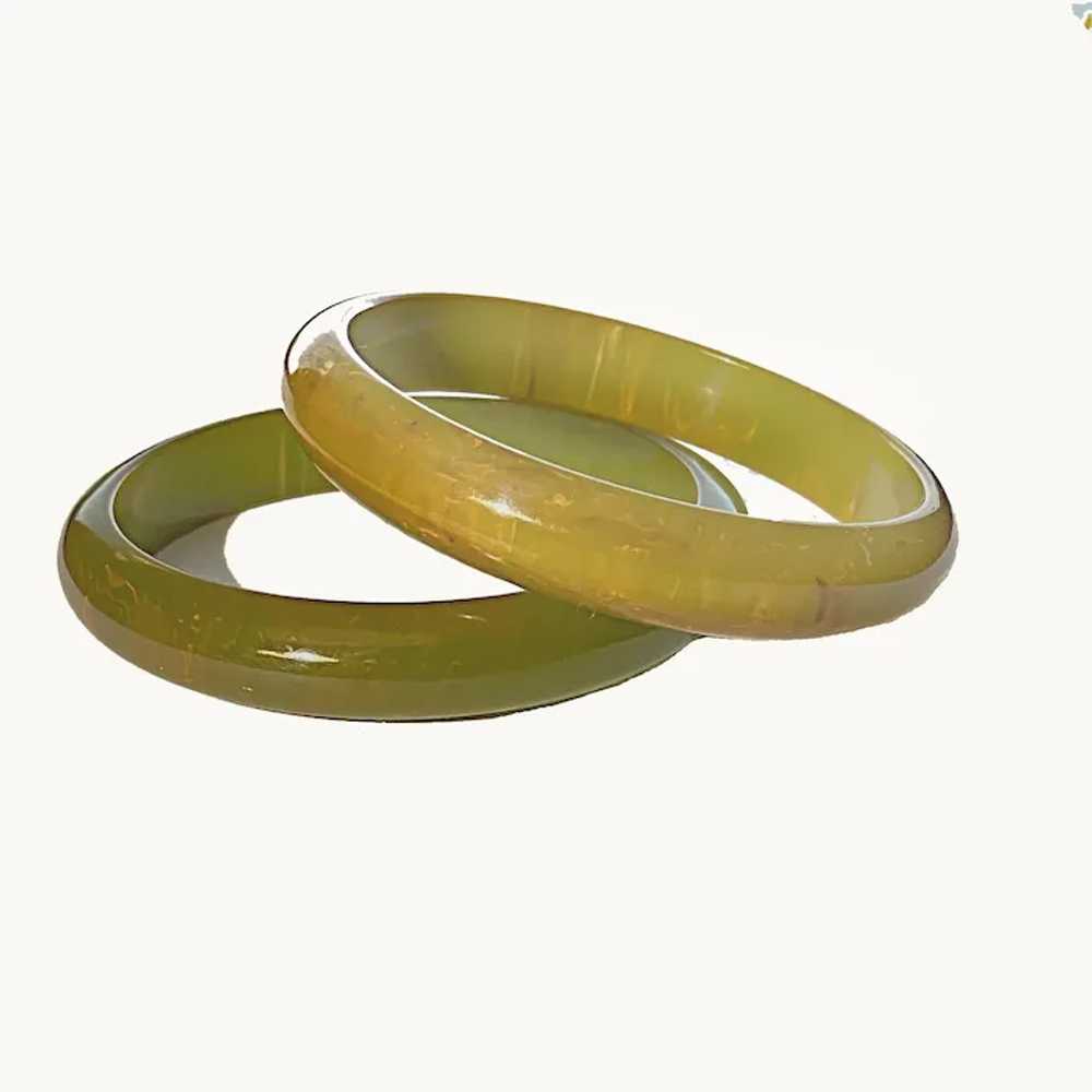 Bakelite, Two Green Marbled Bangle Bracelets - image 2