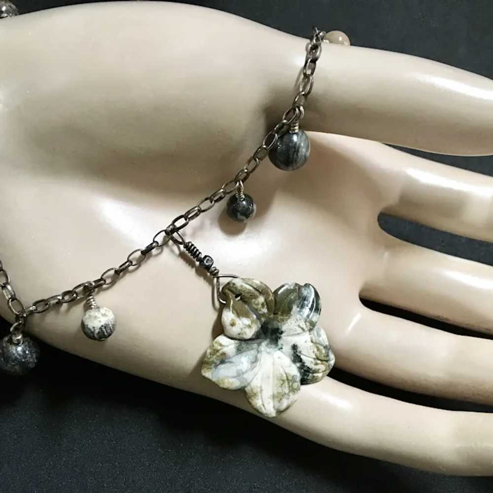 Crazy Lace Agate Flower Pendant Necklace With Dan… - image 5