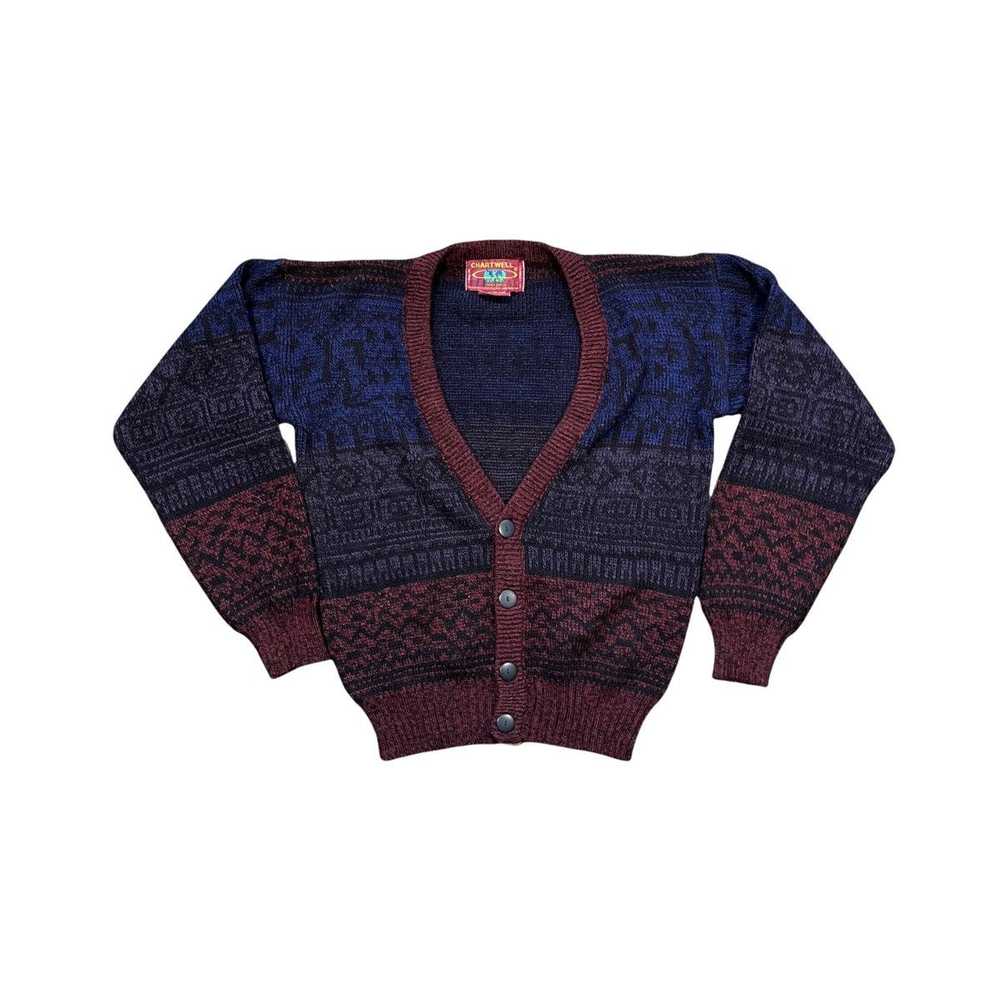 Art × Vintage 90s chart well dark tone knit cardi… - image 1