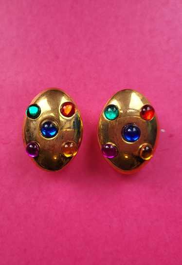 Vintage 80s Glam Rainbow Clip On Earrings