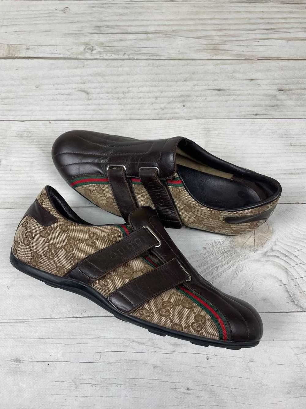 Gucci Vintage GUCCI GG Monogram Low Top Brown Lea… - image 1