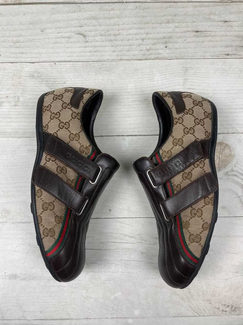 Gucci Vintage GUCCI GG Monogram Low Top Brown Lea… - image 3