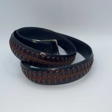 Vintage Italian Croco Calfskin Leather Black & Br… - image 1