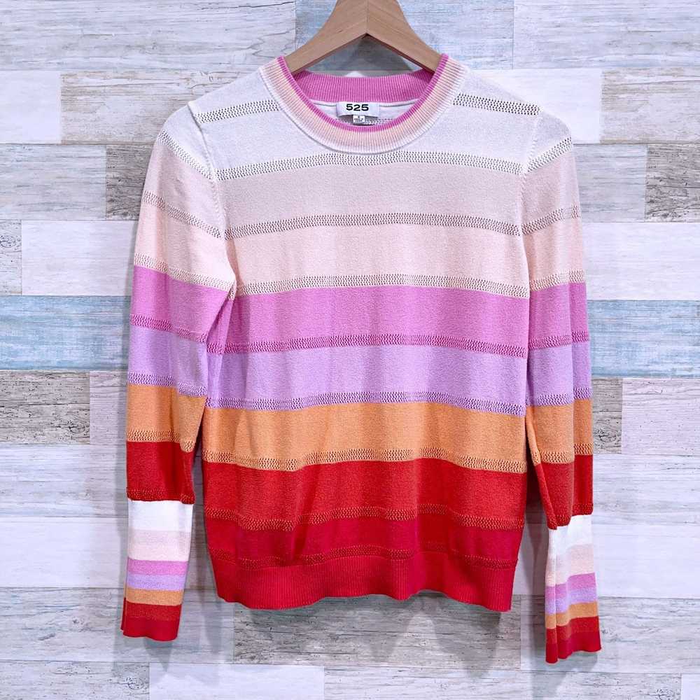 525 525 America Crochet Striped Sweater Pink Oran… - image 1