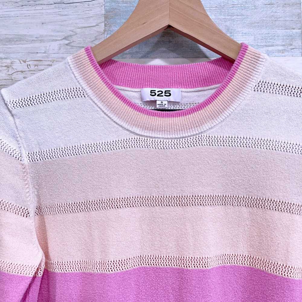 525 525 America Crochet Striped Sweater Pink Oran… - image 2