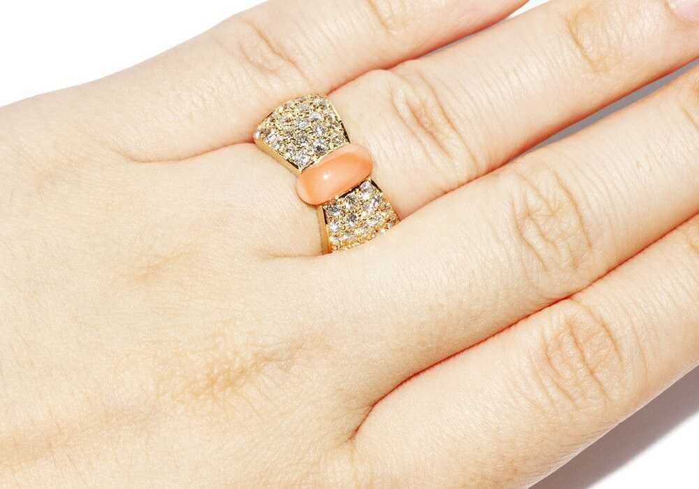 Other LuxUness K18YG Yellow Gold Coral Diamond Ri… - image 6