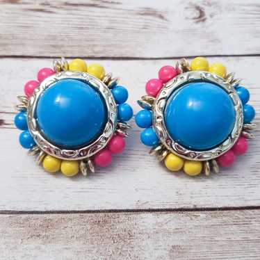 Other Vintage Clip On Earrings Blue, Pink, Yellow… - image 1