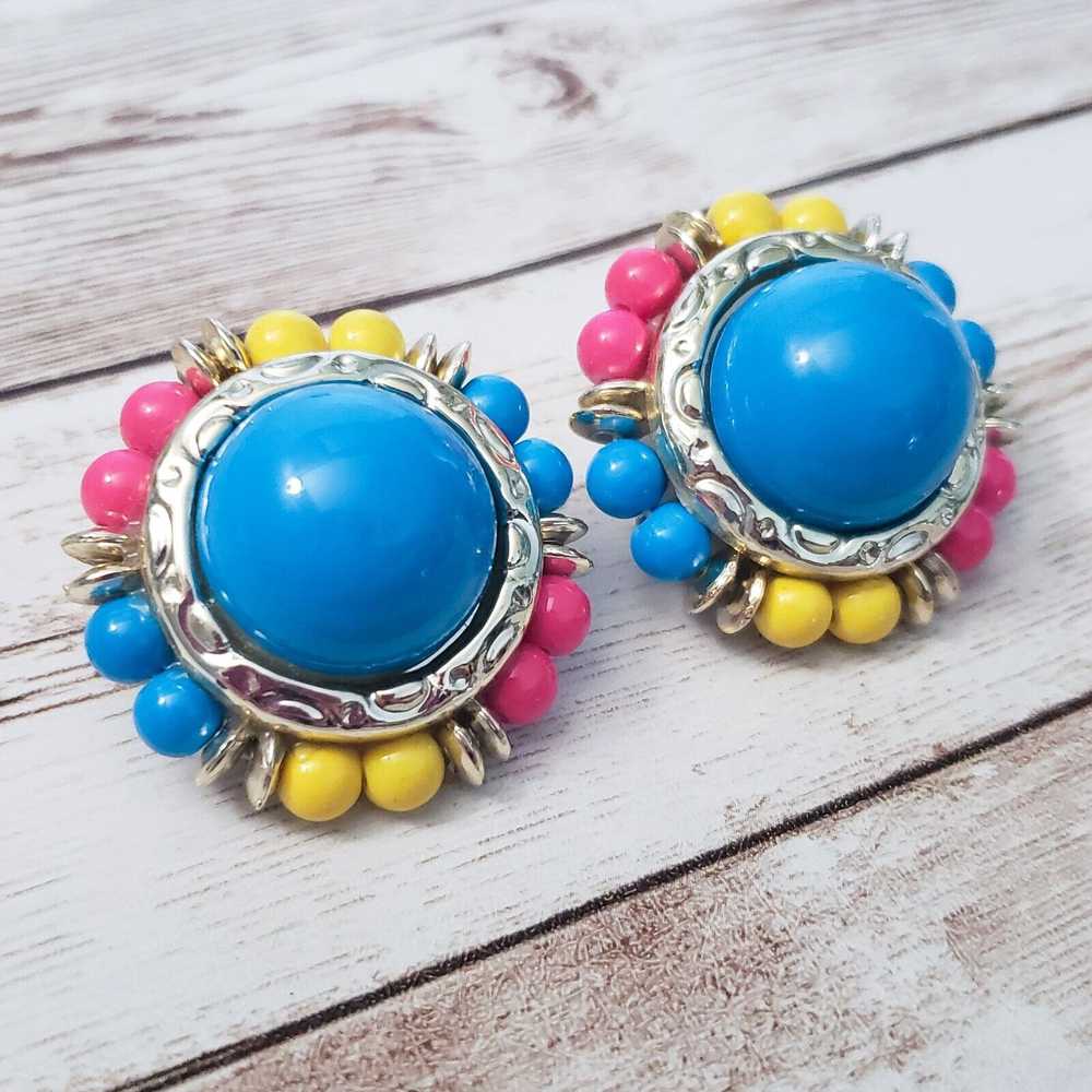 Other Vintage Clip On Earrings Blue, Pink, Yellow… - image 2