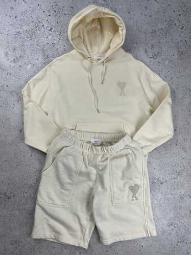 AMI AMI Hoodie and Shorts Suit Beige Unisex