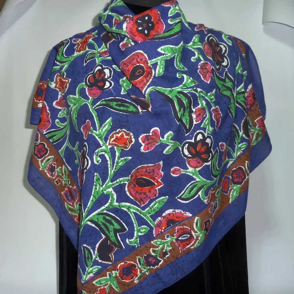 Purple Blue Floral Cotton Large Scarf - image 4