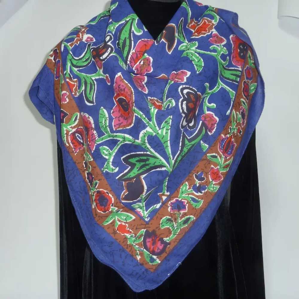 Purple Blue Floral Cotton Large Scarf - image 5