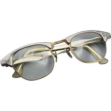 Vintage Cats Eye Glasses Etched Aluminum Frame Tit