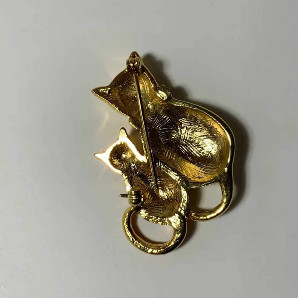 Gold-Tone and Orange Tabby Cats Brooch Pin - image 3