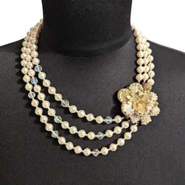 Vintage Faux Pearl and Crystals Necklace