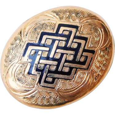 Antique GEOMETRIC DESIGN Enamel Victorian Brooch -