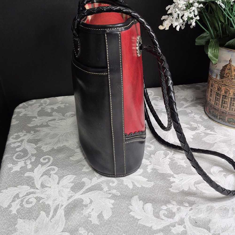 Vintage Brighton Red & Black Leather Bucket Shoul… - image 10