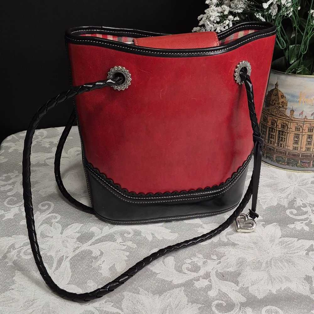 Vintage Brighton Red & Black Leather Bucket Shoul… - image 11